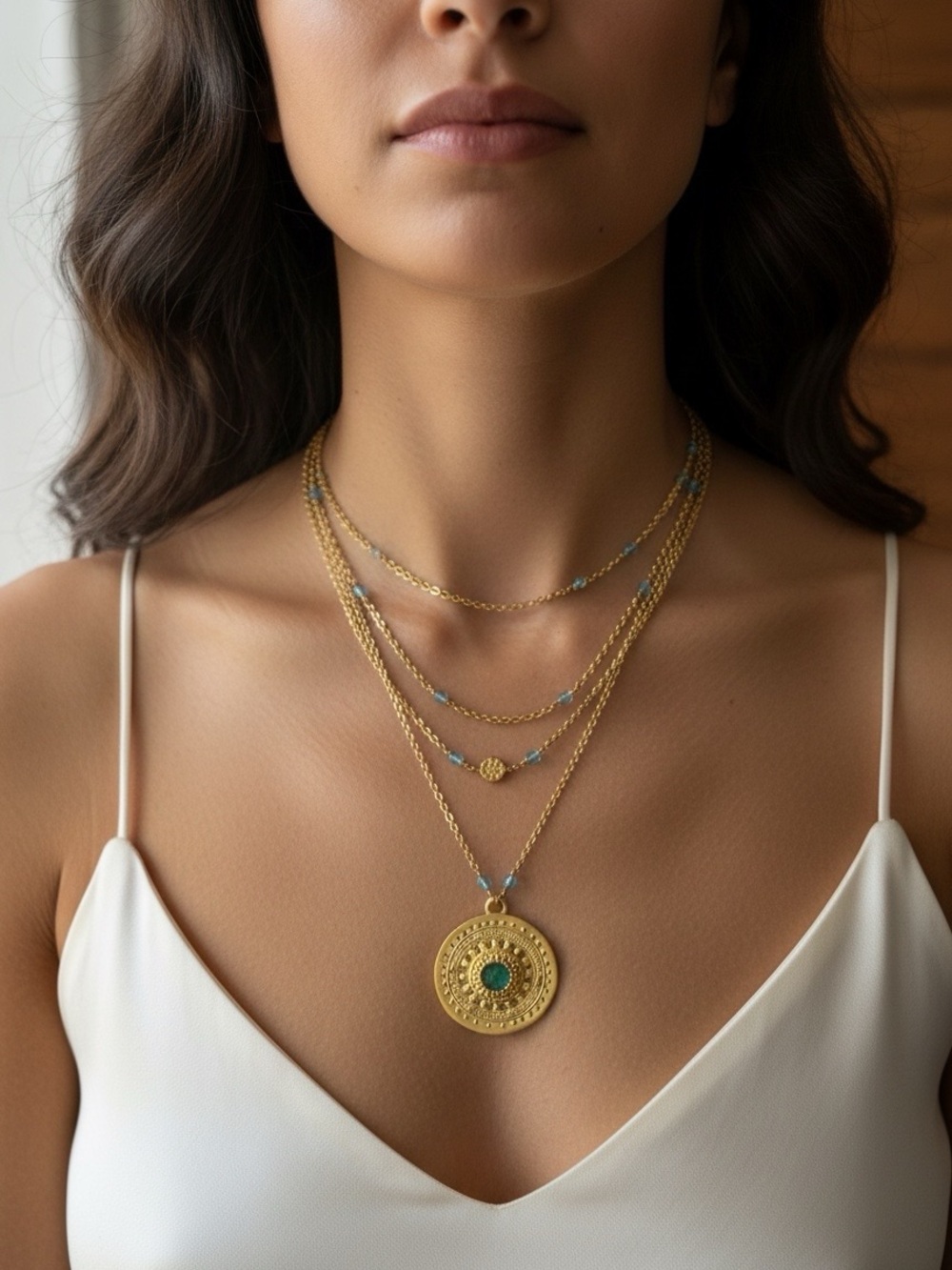 Lisa K, Jada Multi Layered Medallion Gold Plated Signed Necklace